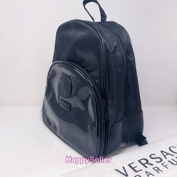 Versace Backpack Adjustable Straps Logo Medusa NEW Zippered Black Faux Leather main image 7